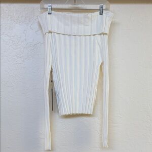 Emerson Lang Off-Shoulder Ribbed Sweater Top